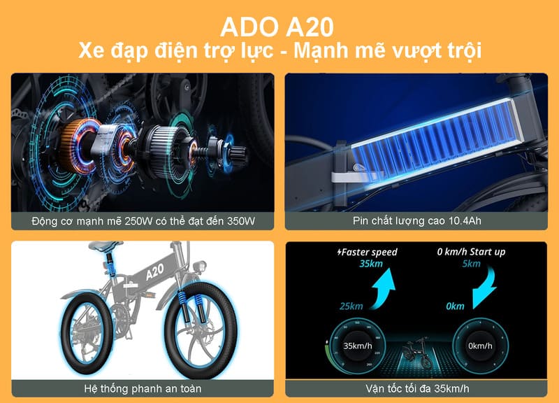 Đánh giá tổng quan xe đạp điện trợ lực ADO A20 có tốt không?