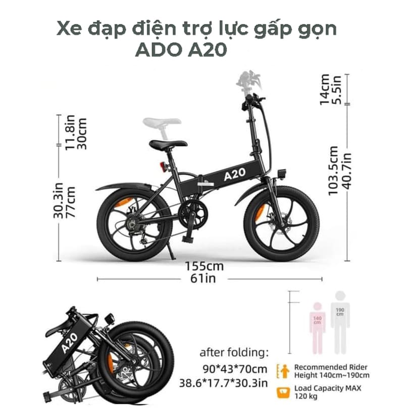 Thông số kỹ thuật xe đạp trợ lực điện ADO A20