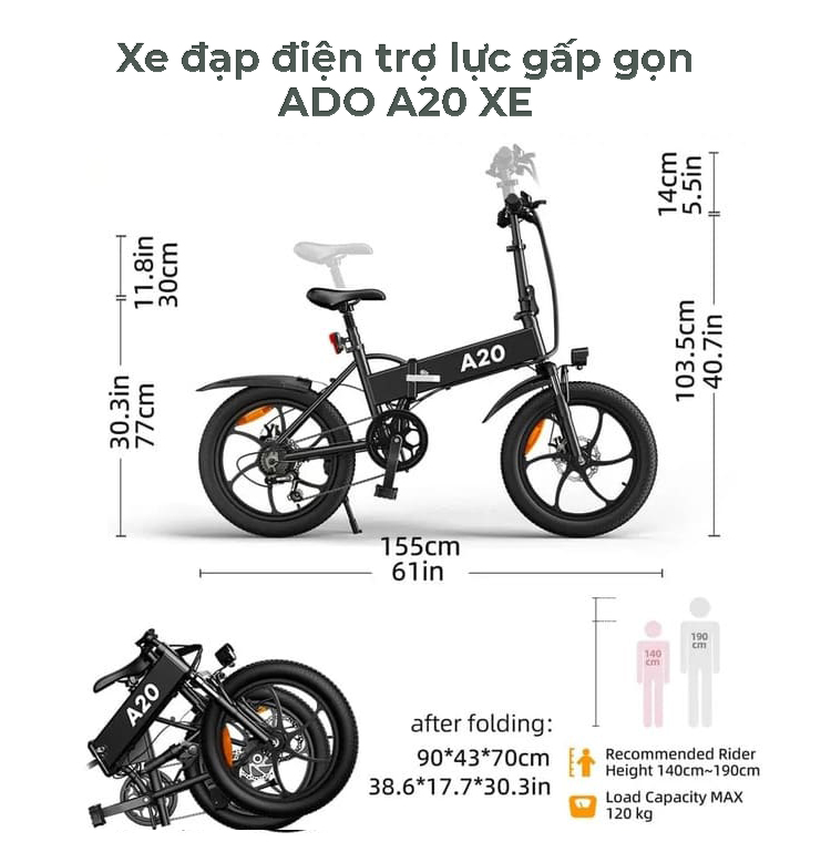 Thông số kỹ thuật xe đạp trợ lực điện ADO A20XE