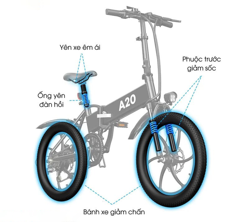 Xe đạp trợ lực điện ADO A20XE hệ thống an toàn
