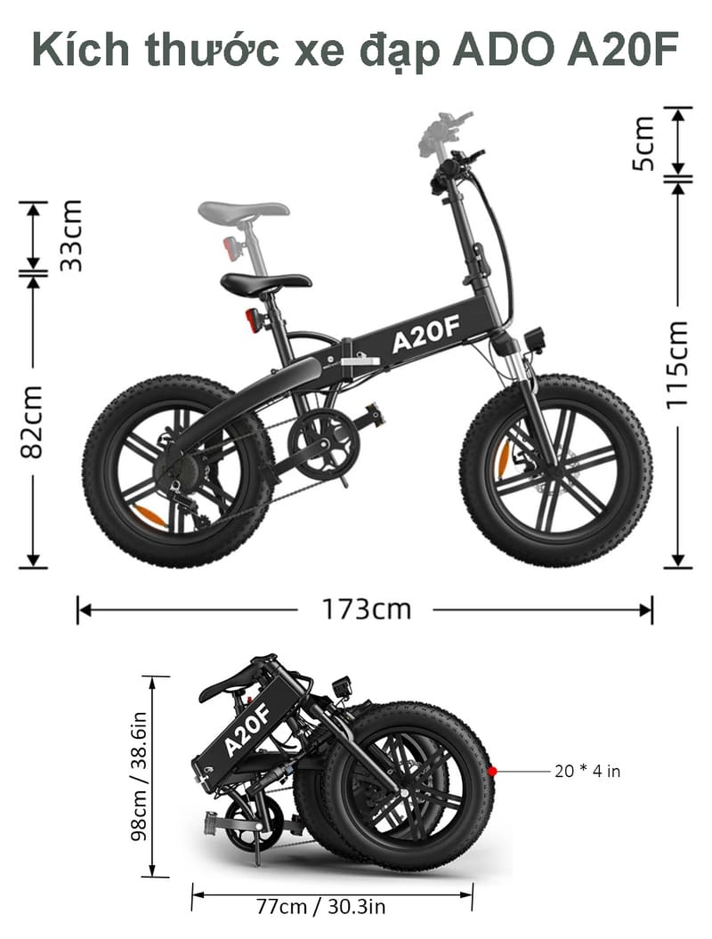 Thông số kỹ thuật xe đạp trợ lực điện địa hình ADO A20F