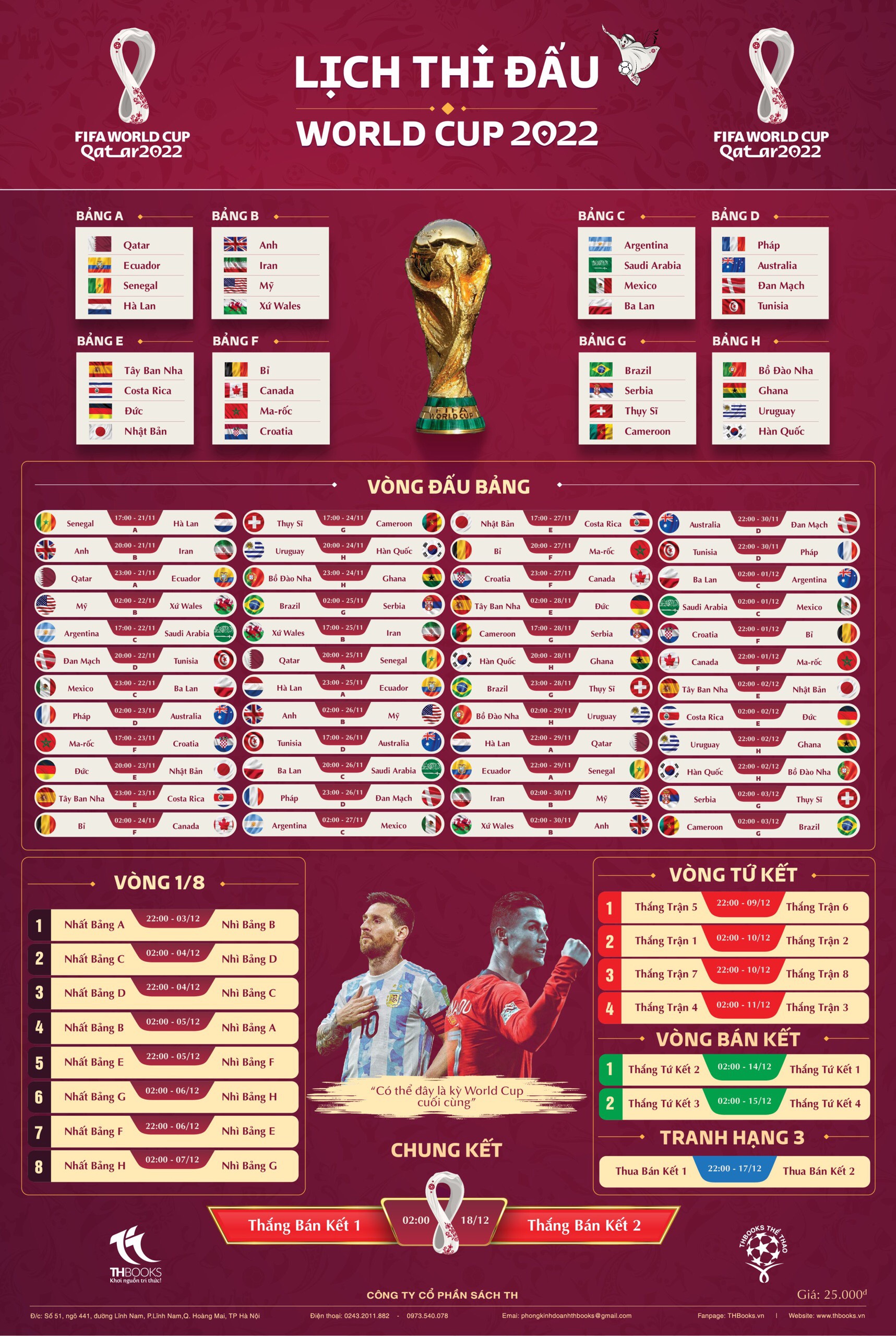 Lịch thi đấu World Cup 2022 chi tiết (Theo giờ Việt Nam)