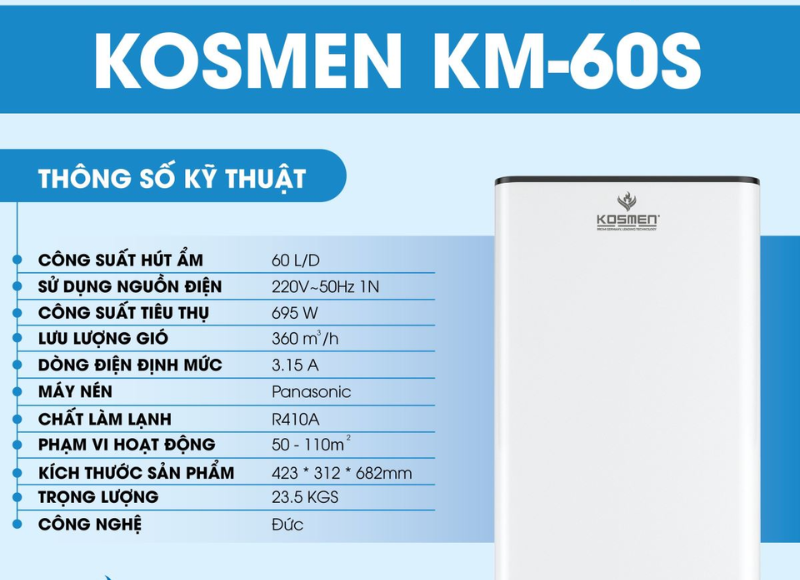 Ưu điểm nổi bật của máy hút ẩm dân dụng Kosmen KM-60S