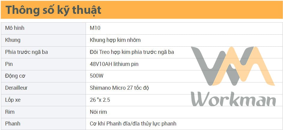 Thông số kỹ thuật của xe đạp trợ lực điện Zhengbu M10