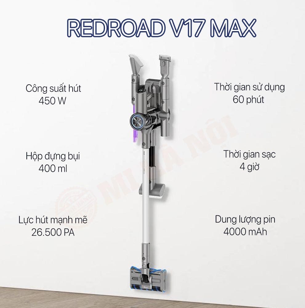 Thông số kỹ thuật máy hút bụi cầm tay Redroad V17 max