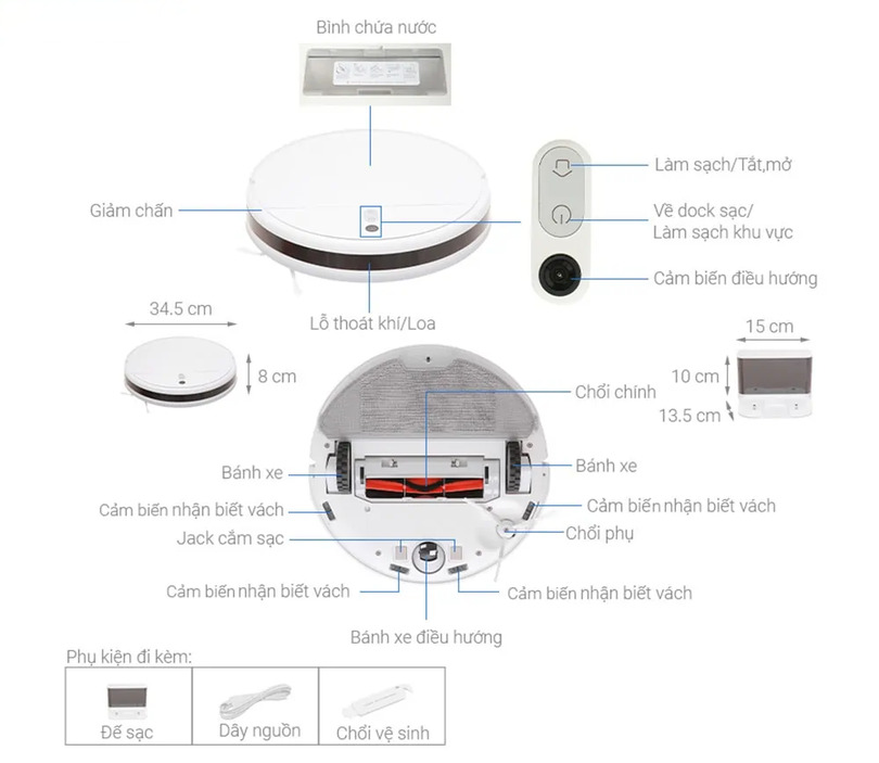 Thông số kỹ thuật robot hút bụi lau nhà Xiaomi Vacuum Mop 2 Lite BHR5217